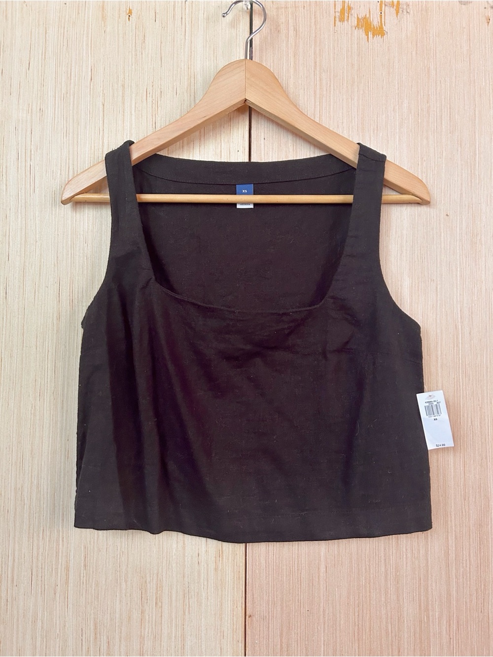 Old Navy Cropped Square-Neck Linen-Blend Top Black XS NWT